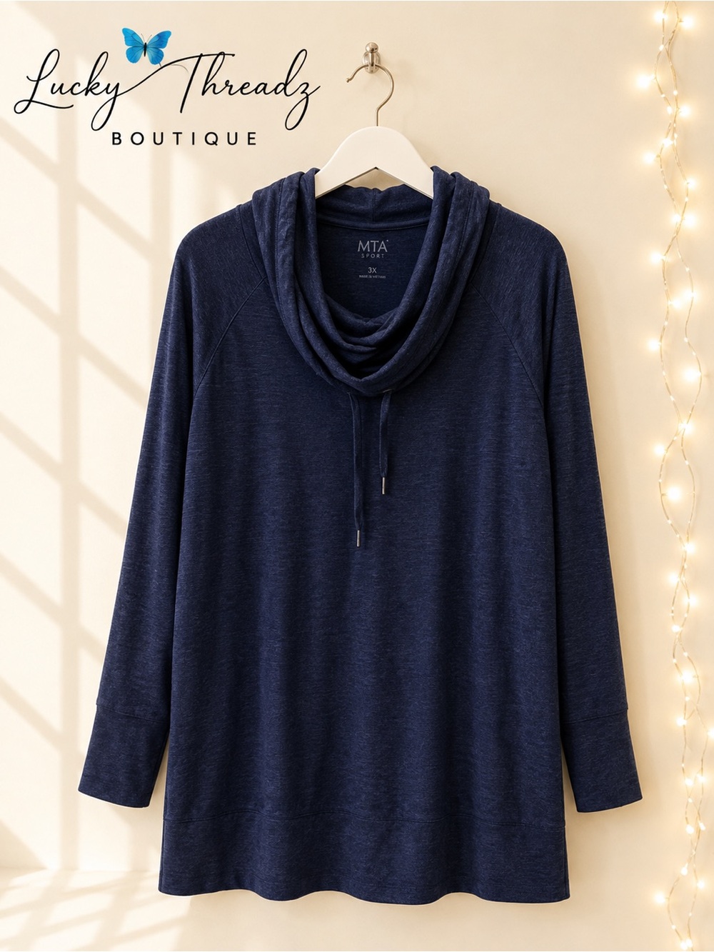 MTA Sport Navy Cowl Neck Tunic Top Plus Size 3X